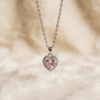 Pembe Taşlı Kalp Kolye