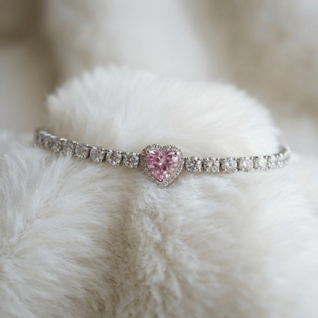 Pembe Kalp Taşlı Zirconia Su Yolu Bileklik