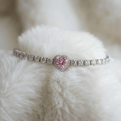 Pembe Kalp Taşlı Zirconia Su Yolu Bileklik