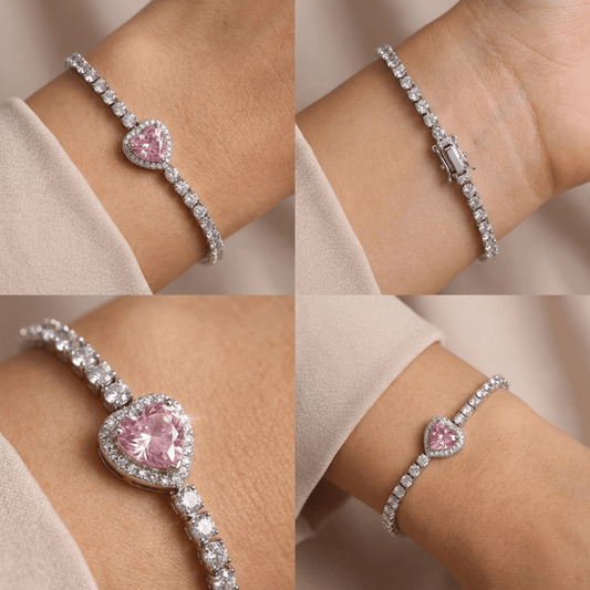 Pembe Kalp Taşlı Zirconia Su Yolu Bileklik